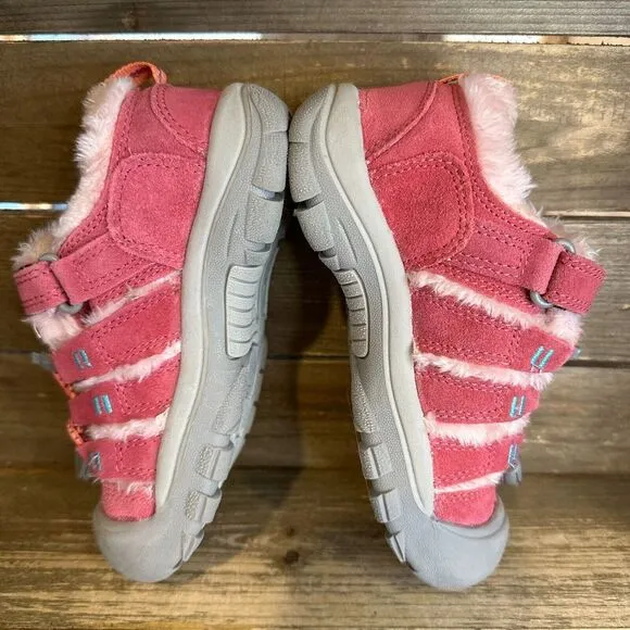 New NWOB Little Kids Keen Newport Pink Suede Fur Trimmed Outdoor Shoes Size 12 C