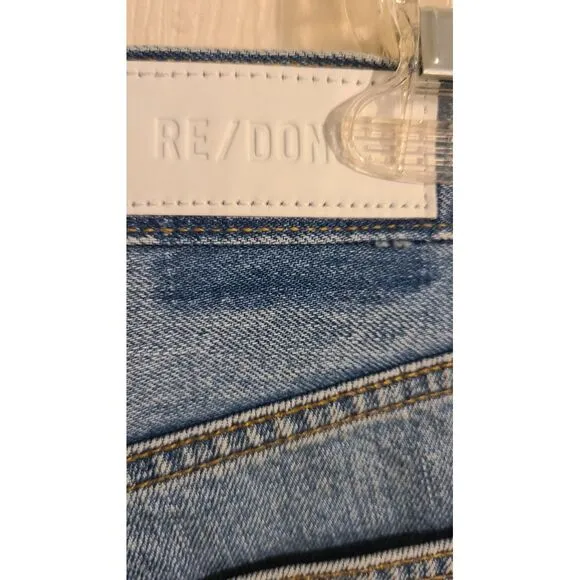 New! RE/DONE 70s Ultra High Rise Stove Pipe Jeans Blue Women's Size 24‎