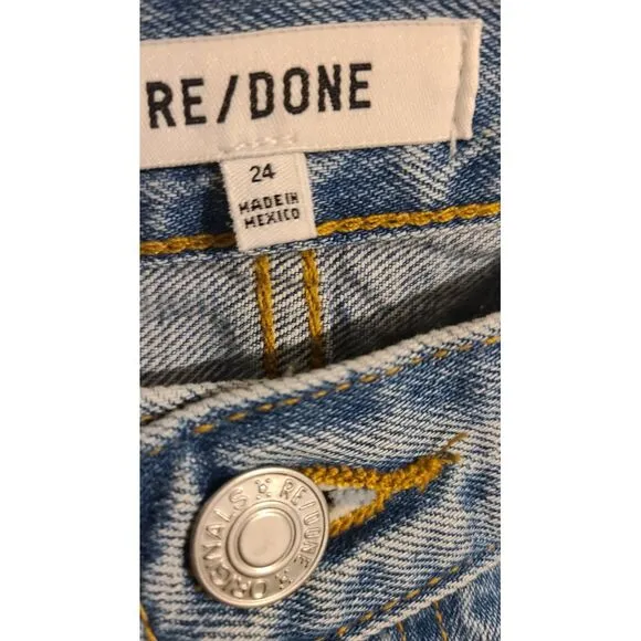 New! RE/DONE 70s Ultra High Rise Stove Pipe Jeans Blue Women's Size 24‎
