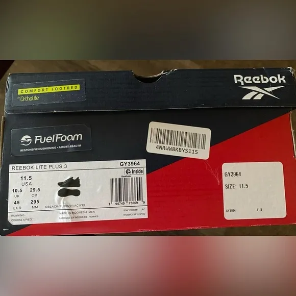 NEW- Reebok Lite Plus 3 Men's Running Shoes. Black. Size 11.5