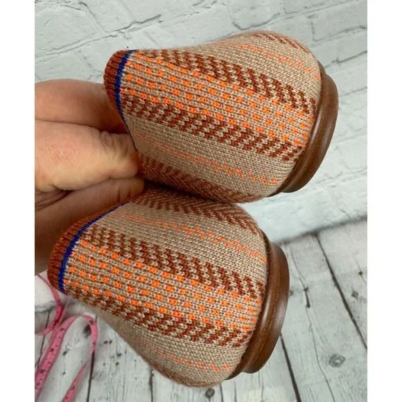 NEW! ROTHY'S beige orange chevron herringbone flat ballerina shoes 10