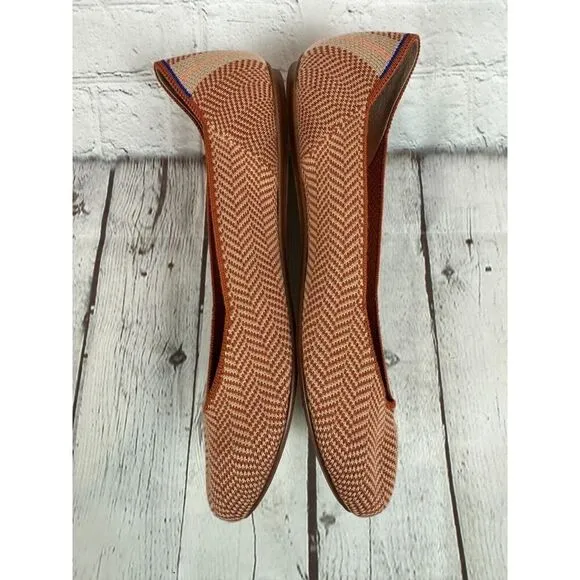 NEW! ROTHY'S beige orange chevron herringbone flat ballerina shoes 10