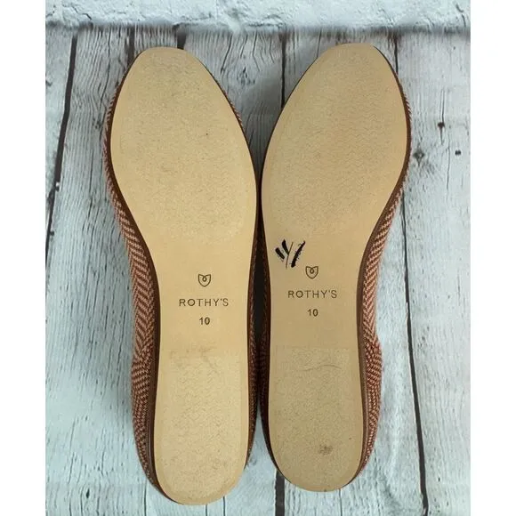 NEW! ROTHY'S beige orange chevron herringbone flat ballerina shoes 10