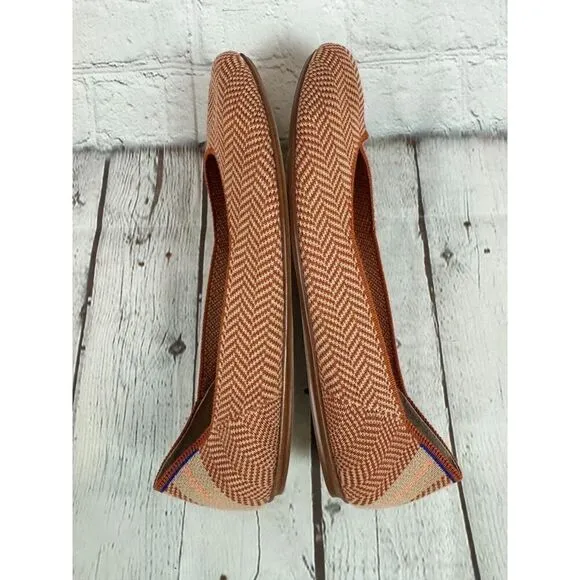 NEW! ROTHY'S beige orange chevron herringbone flat ballerina shoes 10