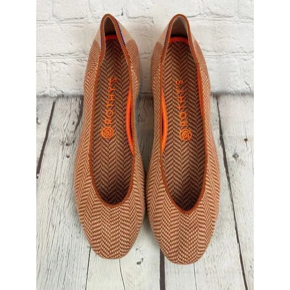 NEW! ROTHY'S beige orange chevron herringbone flat ballerina shoes 10