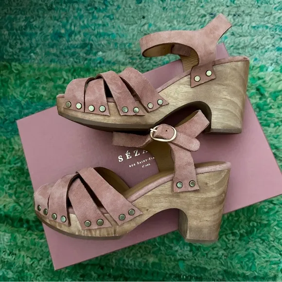 NEW Sezane Isabelle blush pink suede clogs EU 35 / US 6