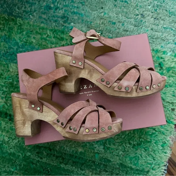 NEW Sezane Isabelle blush pink suede clogs EU 35 / US 6