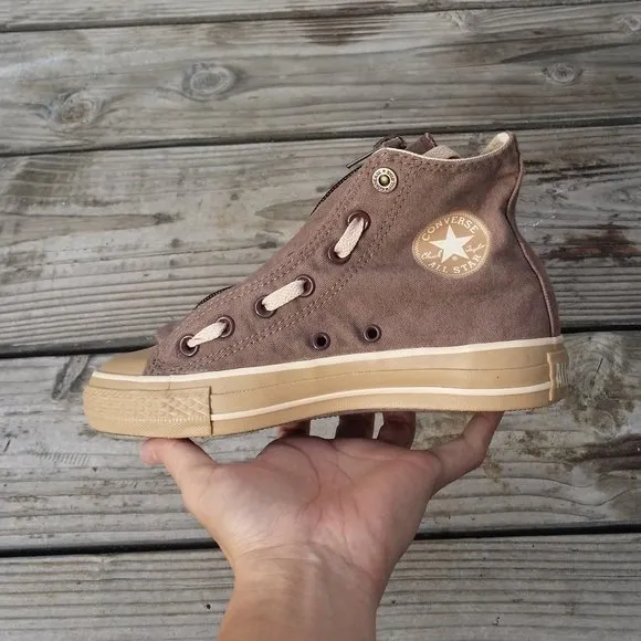 New Women Converse Chuck Taylor All Star Zip-Up Khaki Brown Shoes Sneakers