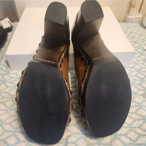 NEW Stuart Weitzman &quot;Sequoia&quot; Brown Leather Nailhead Stud Heeled Mules Sz.9 $435