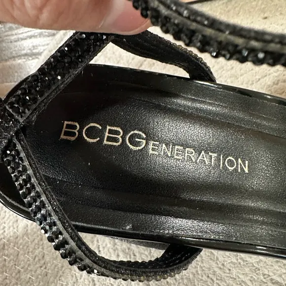 NIB BCBGeneration Extravagant Black Women's Strappy Heels with Gemstone Bows 8