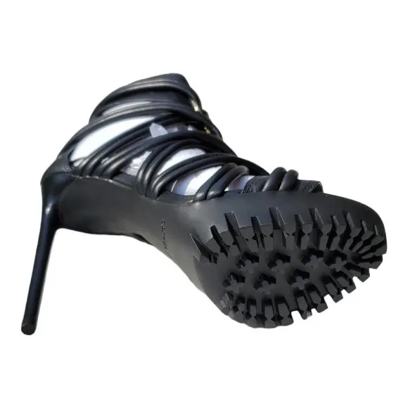 NIB Rachel Zoe Harlin Strappy High Heels Black Gold Metal Accents Women's 9