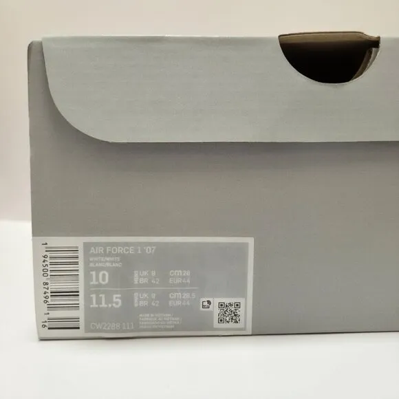 Nike Air Force 1 '07 Low Shoes CD4 Triple White CW2288 111 Mens 10 Women's 11.5
