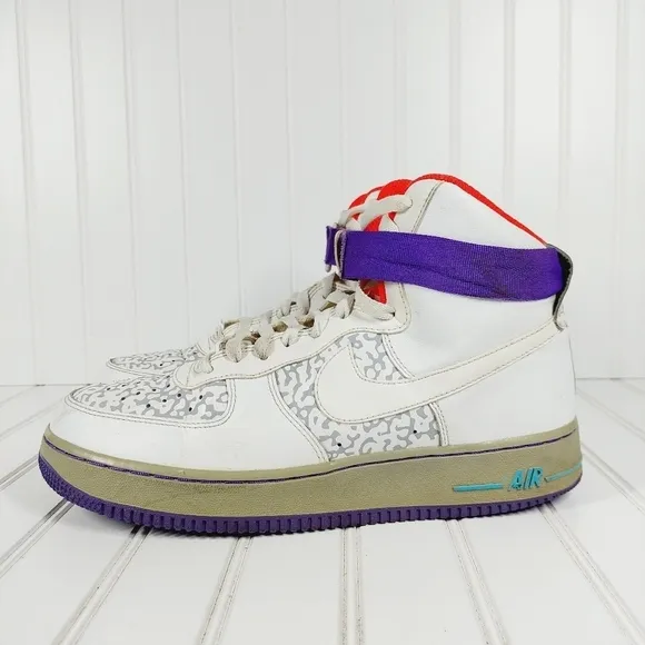 Nike Air Force 1 High White/White-Wolf Grey-Purple Venom Athletic Shoes H10