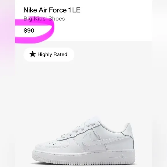 Nike Air Force 1 LE Big Kids' Shoes | Color: Triple White | NEW/NIB!!👟