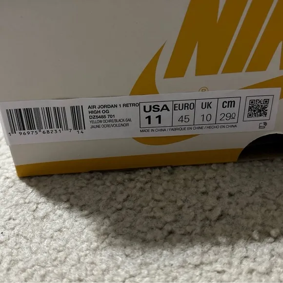 Nike Air Jordan 1 Men’s Size 11 Retro High OG Yellow Ochre DZ5485-701 Sneakers
