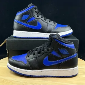 Nike Air Jordan 1 Mid Hyper Royal Blue Black 554725-068 Sz 4.5Y/ 6 Wmns