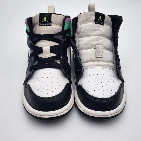 Nike Air Jordan 1 Mid TD Size 10C Pastel Black Volt‎ Green Glow shoes 640735-175