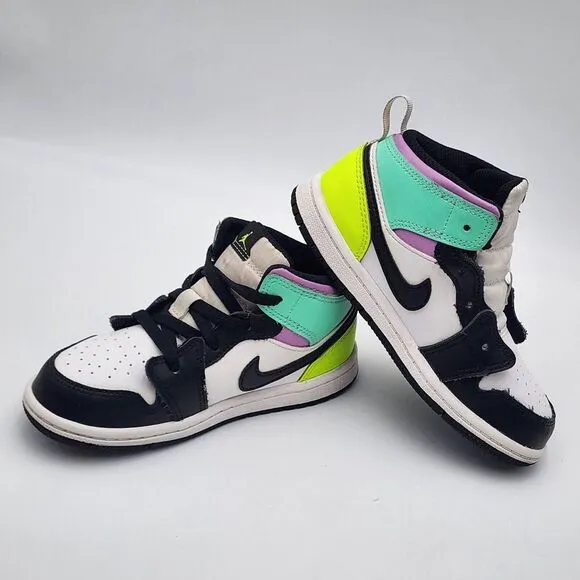 Nike Air Jordan 1 Mid TD Size 10C Pastel Black Volt‎ Green Glow shoes 640735-175