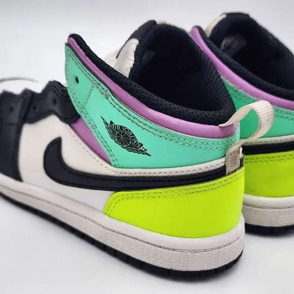 Nike Air Jordan 1 Mid TD Size 10C Pastel Black Volt‎ Green Glow shoes 640735-175