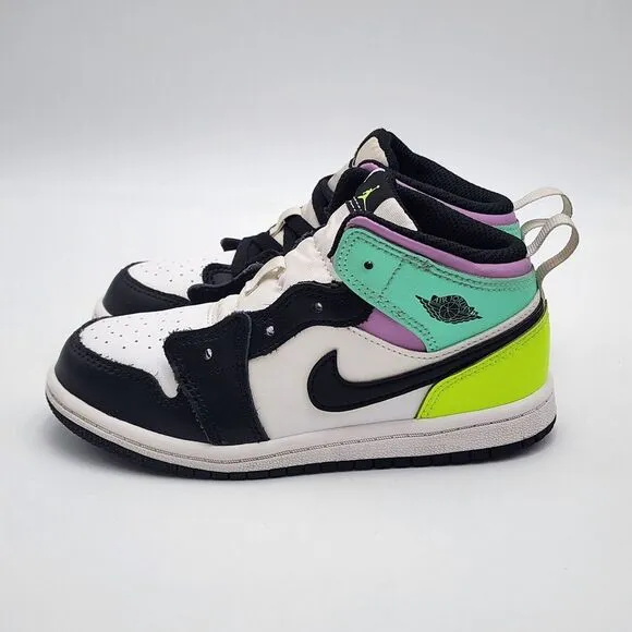Nike Air Jordan 1 Mid TD Size 10C Pastel Black Volt‎ Green Glow shoes 640735-175