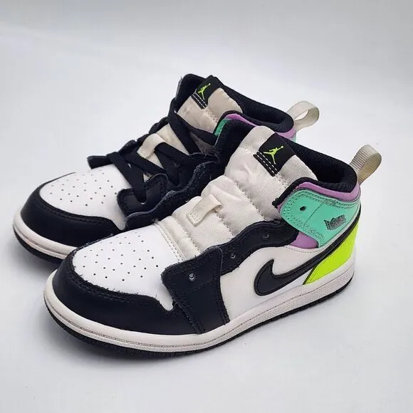 Nike Air Jordan 1 Mid TD Size 10C Pastel Black Volt‎ Green Glow shoes 640735-175