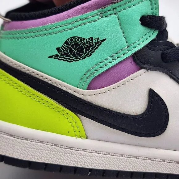 Nike Air Jordan 1 Mid TD Size 10C Pastel Black Volt‎ Green Glow shoes 640735-175