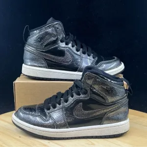 Nike Air Jordan Retro 1 High BP Youth Shoes Sz 12C Youth Glossy Black 705303-017