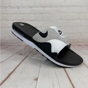 Nike Air Max 1 White Black Lt Neutral Grey Slides Sandals Mens Sz 17 DH0295-102