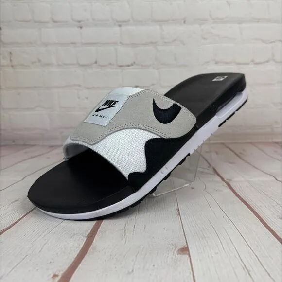 Nike Air Max 1 White Black Lt Neutral Grey Slides Sandals Mens Sz 17 DH0295-102
