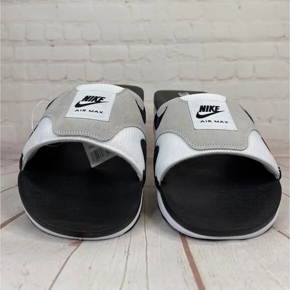 Nike Air Max 1 White Black Lt Neutral Grey Slides Sandals Mens Sz 17 DH0295-102