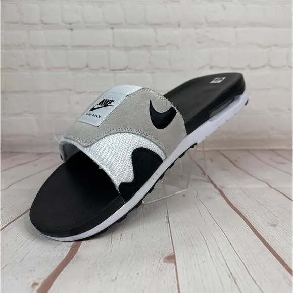 Nike Air Max 1 White Black Lt Neutral Grey Slides Sandals Mens Sz 18 DH0295-102