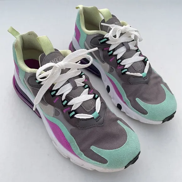 Nike Air Max 270 React (GS) Shoes BQ0103-007 Gunsmoke Violet size 7 Y / 8.5 W
