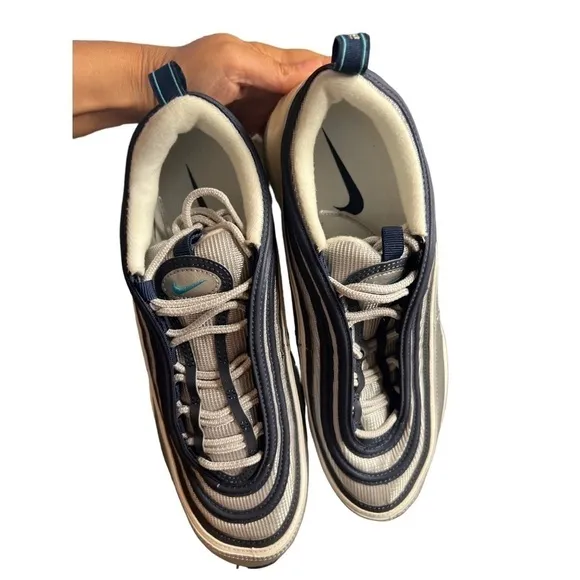 Nike Air Max 97 OG Metallic Silver Blue Sneakers. Men’s 10 &amp; 10.5.