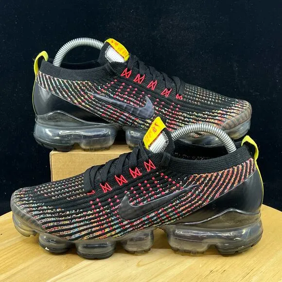 Nike Air Vapormax Flyknit 3 Black Blue Fury Rainbow AJ6910-009 Womens Size 9.5