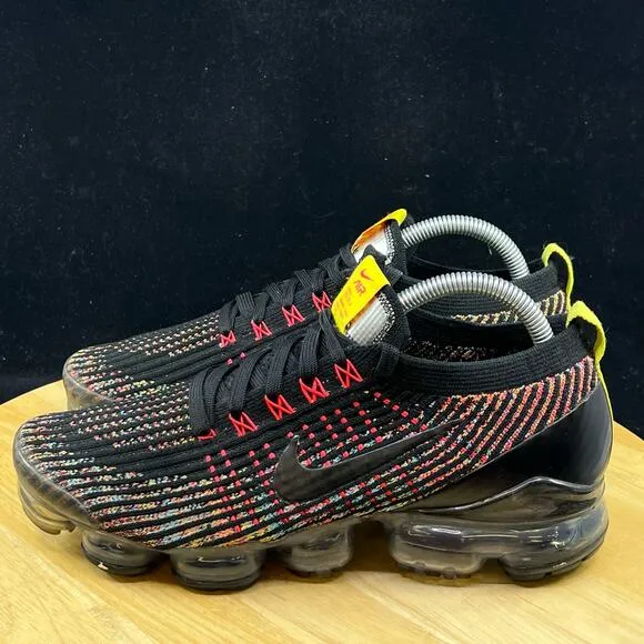 Nike Air Vapormax Flyknit 3 Black Blue Fury Rainbow AJ6910-009 Womens Size 9.5