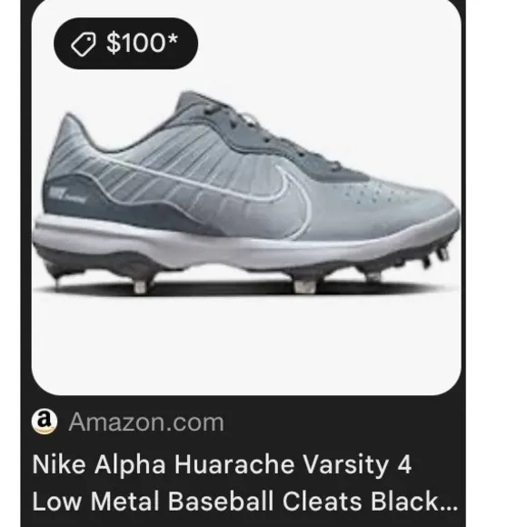 Nike Alpha Huarache Varsity 4 Low Metal Baseball Cleats Gray/White