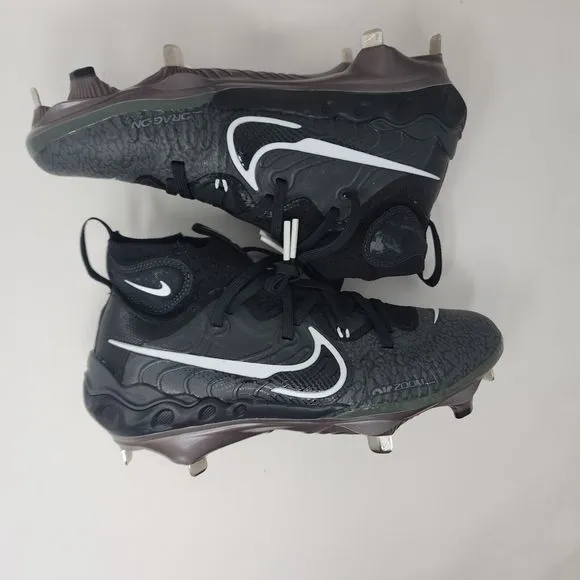 Nike Baseball Cleats Mens 7 Black Alpha Huarache NXT Black Metal Lace Up Logo