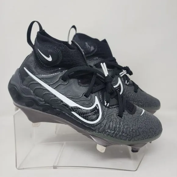 Nike Baseball Cleats Mens 7 Black Alpha Huarache NXT Black Metal Lace Up Logo