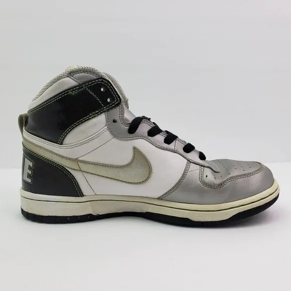 Nike Big Nike High LE Womens Size 9 Silver Black White Sneaker Shoes 358858-103