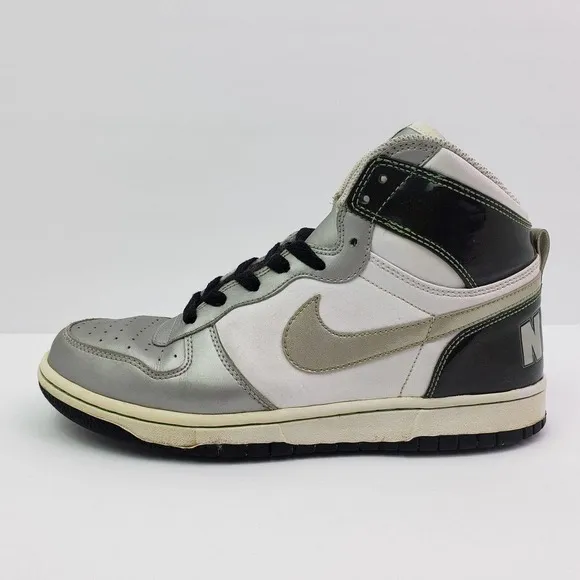 Nike Big Nike High LE Womens Size 9 Silver Black White Sneaker Shoes 358858-103