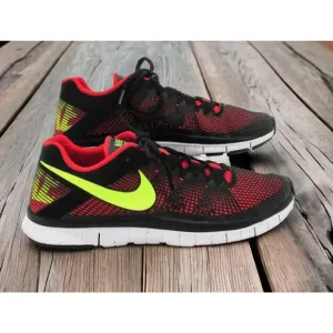 Nike Black Red Running CrossFit Shoes Free 3.0 Mens Size 9 Light Use Fast Ship