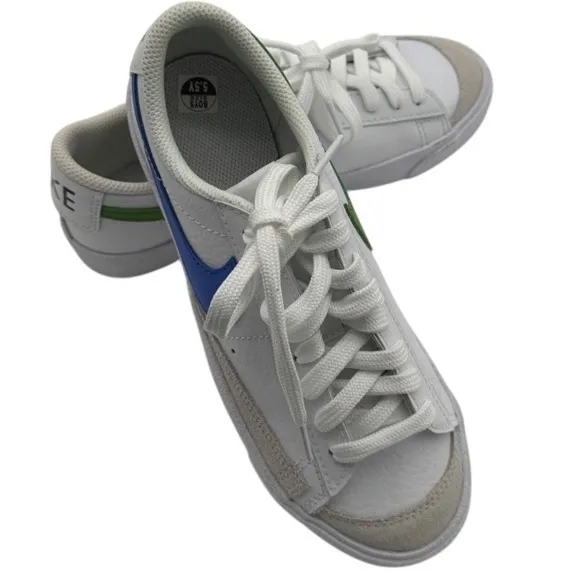 Nike Blazer Low Leather‎ Sneakers Blue Green Swoosh White Shoes Size 5.5Y