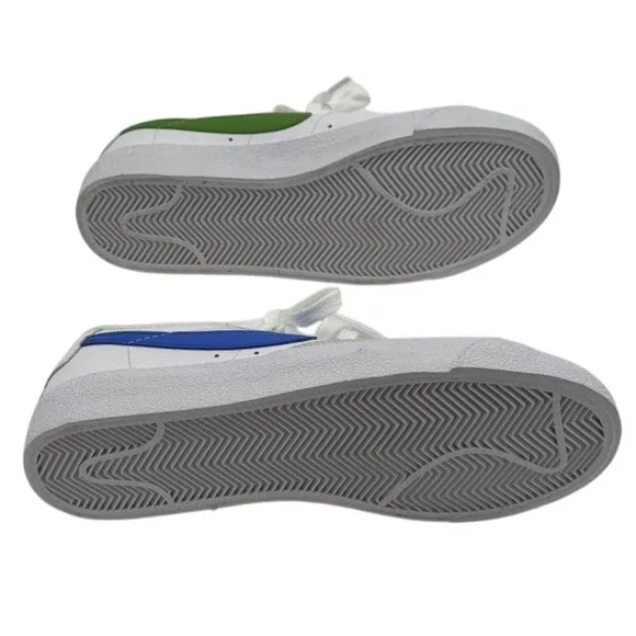 Nike Blazer Low Leather‎ Sneakers Blue Green Swoosh White Shoes Size 5.5Y