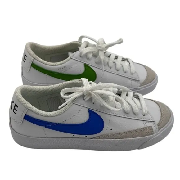 Nike Blazer Low Leather‎ Sneakers Blue Green Swoosh White Shoes Size 5.5Y