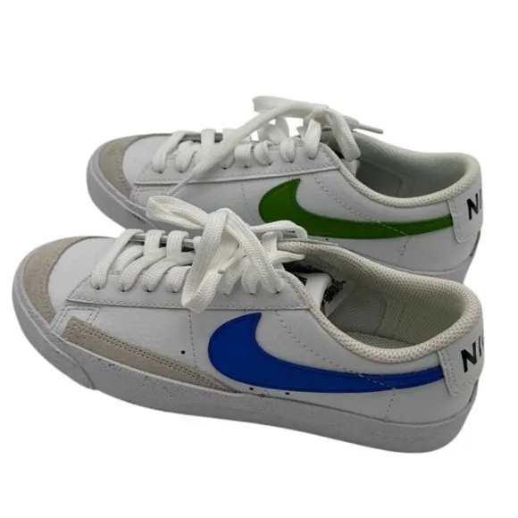 Nike Blazer Low Leather‎ Sneakers Blue Green Swoosh White Shoes Size 5.5Y