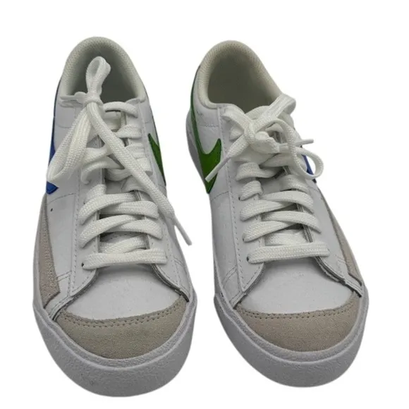 Nike Blazer Low Leather‎ Sneakers Blue Green Swoosh White Shoes Size 5.5Y