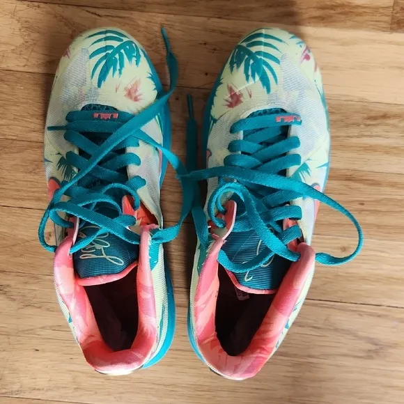 Nike Blue and Pink Athletic Shoes with Tropical Design