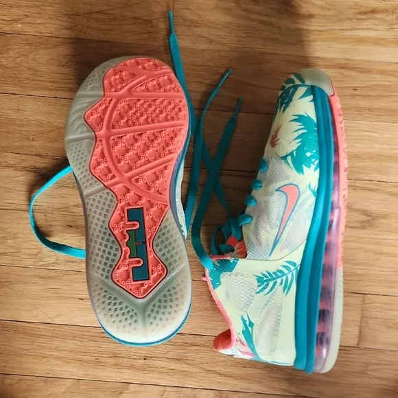 Nike Blue and Pink Athletic Shoes with Tropical Design