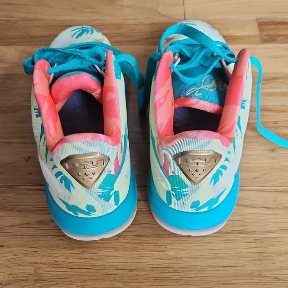Nike Blue and Pink Athletic Shoes with Tropical Design