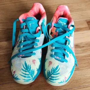 Nike Blue and Pink Athletic Shoes with Tropical Design